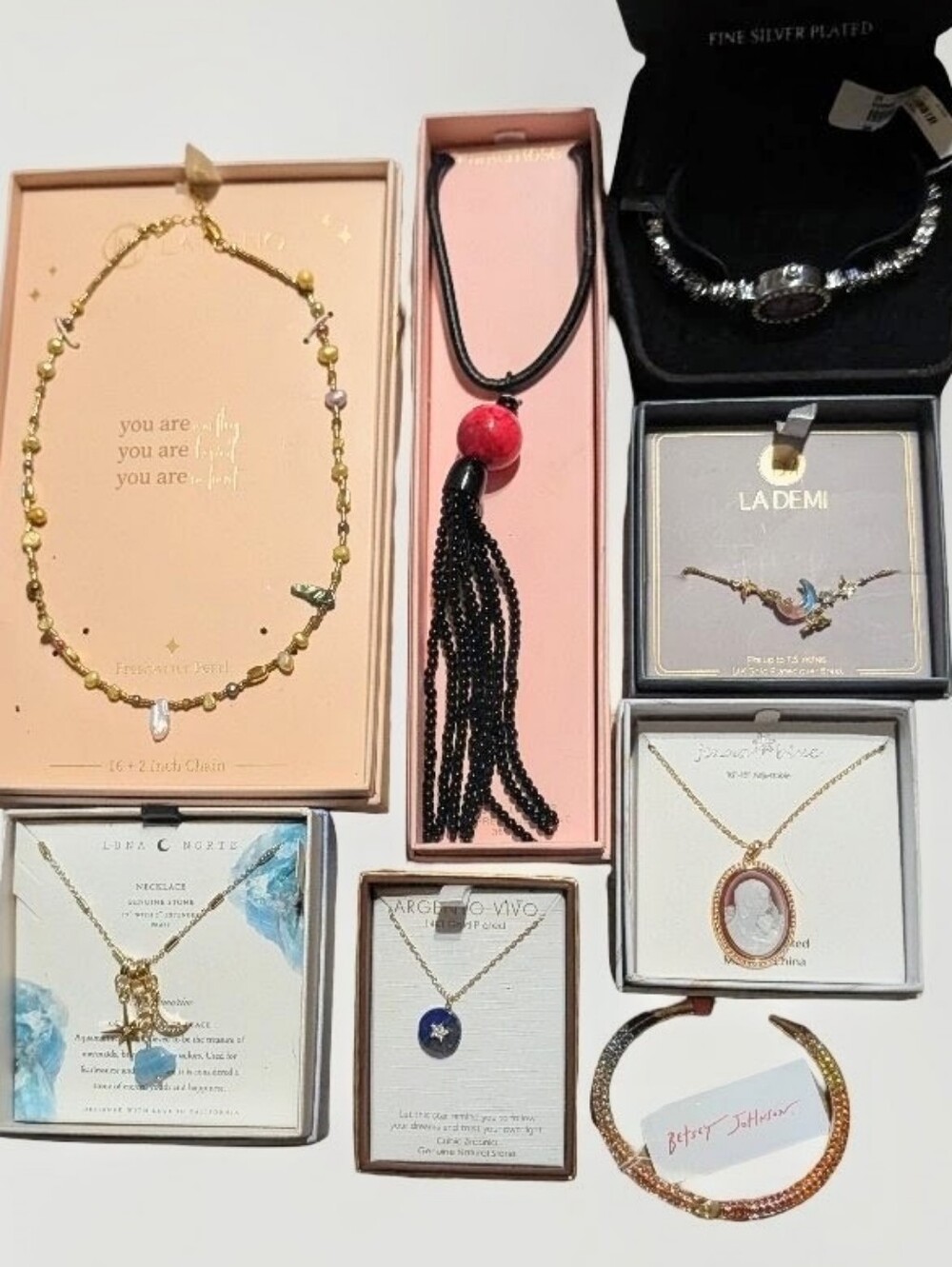Danecraft, Luna Norte, La Meno, Betsey J; 8pc Lot Necklaces, Watch, Bracelets